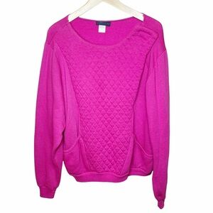 Vintage 80s Sasson Magenta Quilted New Wave Flap Sweatshirt